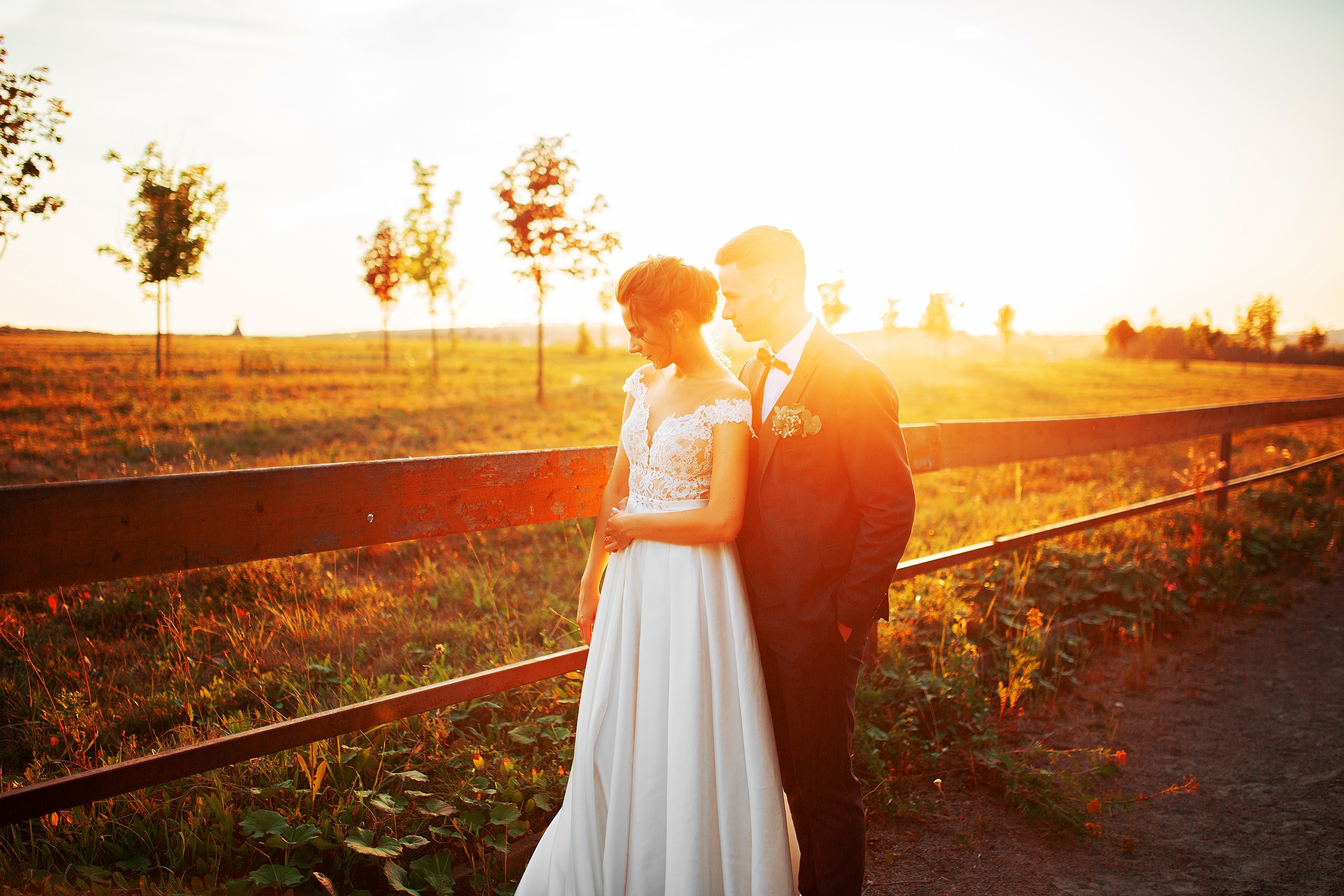 Wedding photo at the sunset