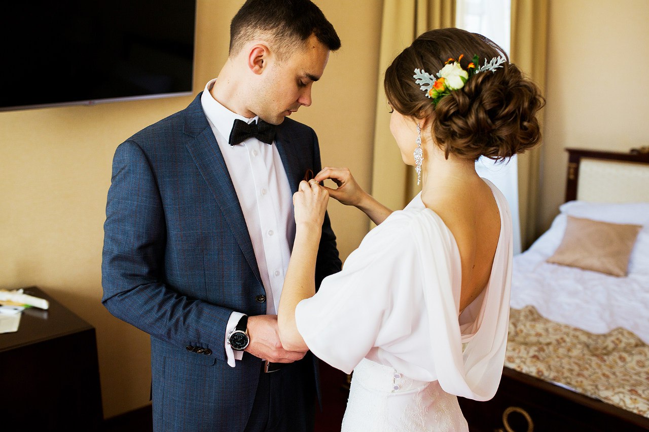 Wedding preparation groom and bride