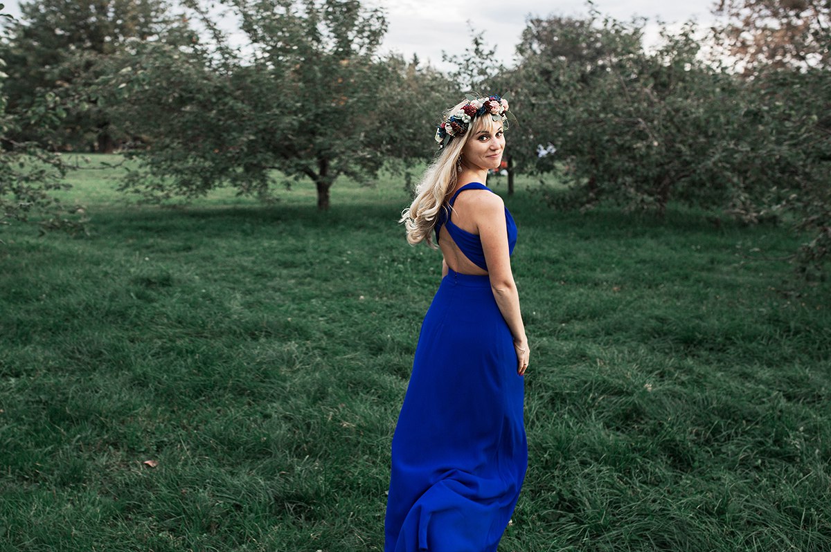 Woman in blue dress in the park